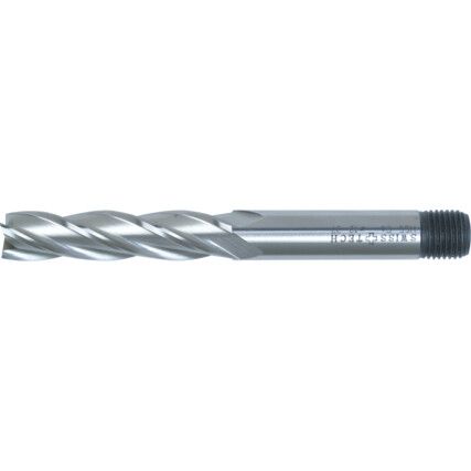 37, End Mill, Long, Threaded Shank, 12mm, Cobalt High Speed Steel, Uncoated