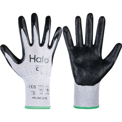 Cut Resistant Gloves, 13 Gauge Cut C, Size 6, Black & Grey, Nitrile Palm, EN388: 2016, Pack of 12 Pairs
