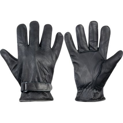 Driver'S Gloves, Black, Leather Coating, Fleece Liner, Size 10