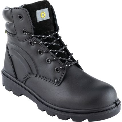 Safety Boots, Size, 9, Black, Leather Upper, Steel Toe Cap