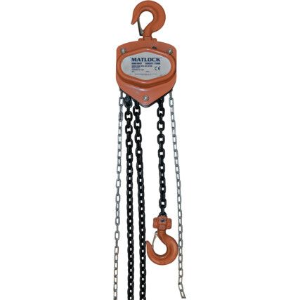 Manual Chain Hoist, 500kg Rated Load, 2.5m Lift, 6mm Chain with Safety Hook