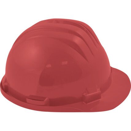 Safety Helmet, Red, HDPE, Standard Peak, Includes Side Slots