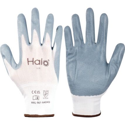Mechanical Hazard Gloves, Grey/White, Nylon Liner, Nitrile Coating, EN388: 2016, 3, 1, 3, 2, X, Size 8
