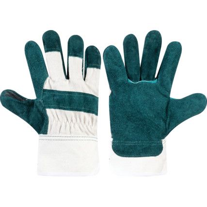 Rigger Gloves, Green, Leather Coating, Fleece Liner, Size 10