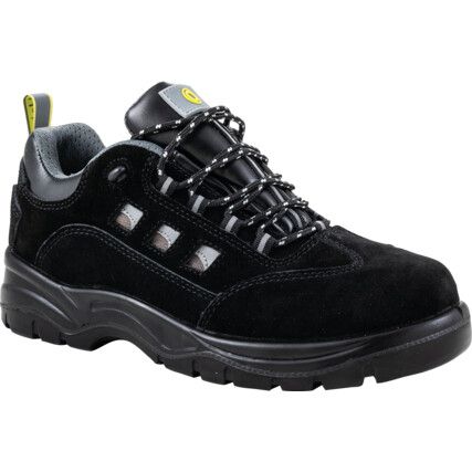 Safety Trainers, Black, Leather Upper, Steel Toe Cap, S1P, Size 9